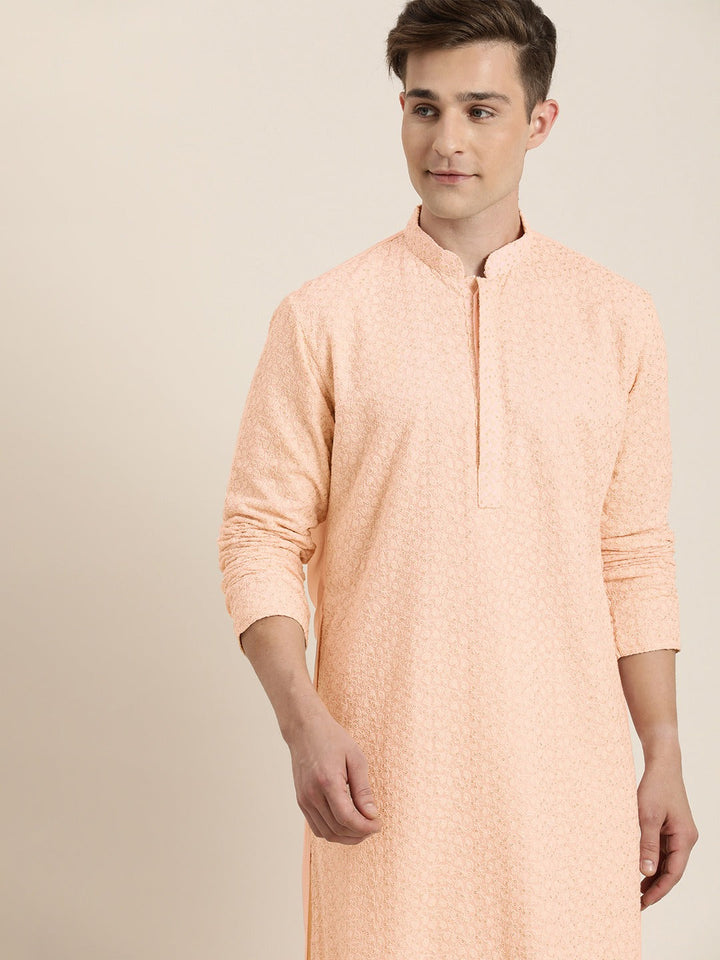 SHRESTHA BY VASTRAMAY Men's Pink Ethnic Chikankari Kurta