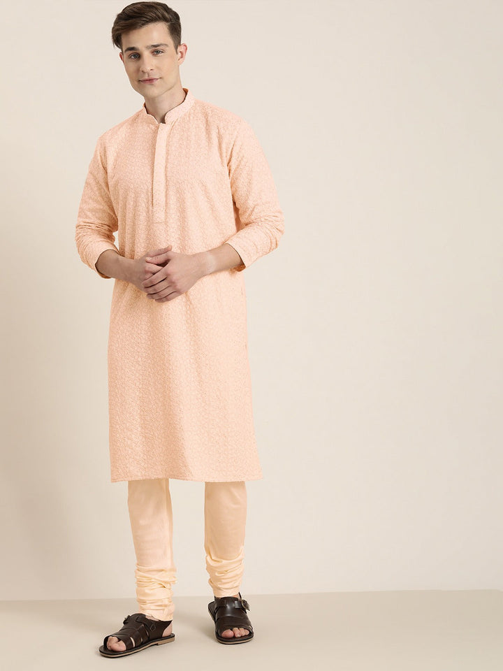 SHRESTHA BY VASTRAMAY Men's Pink Ethnic Chikankari Kurta