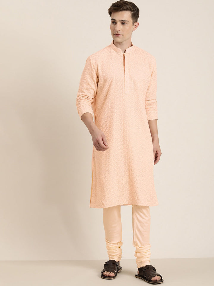 Vastramay Men's Pink Ethnic Chikankari Kurta Pyjama Set