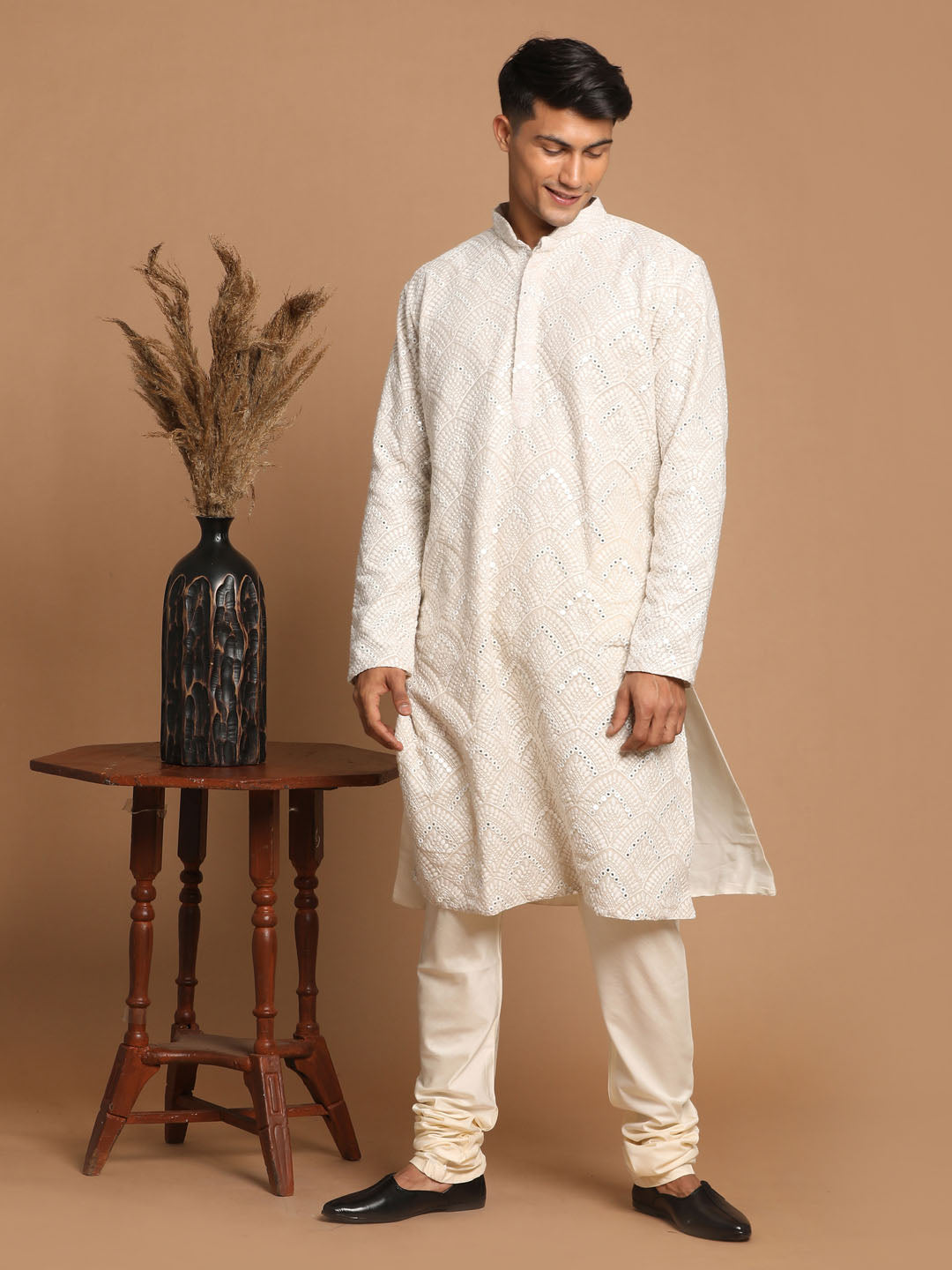 SHRESTHA BY VASTRAMAY Men's Gray Ethnic Mirror Kurta