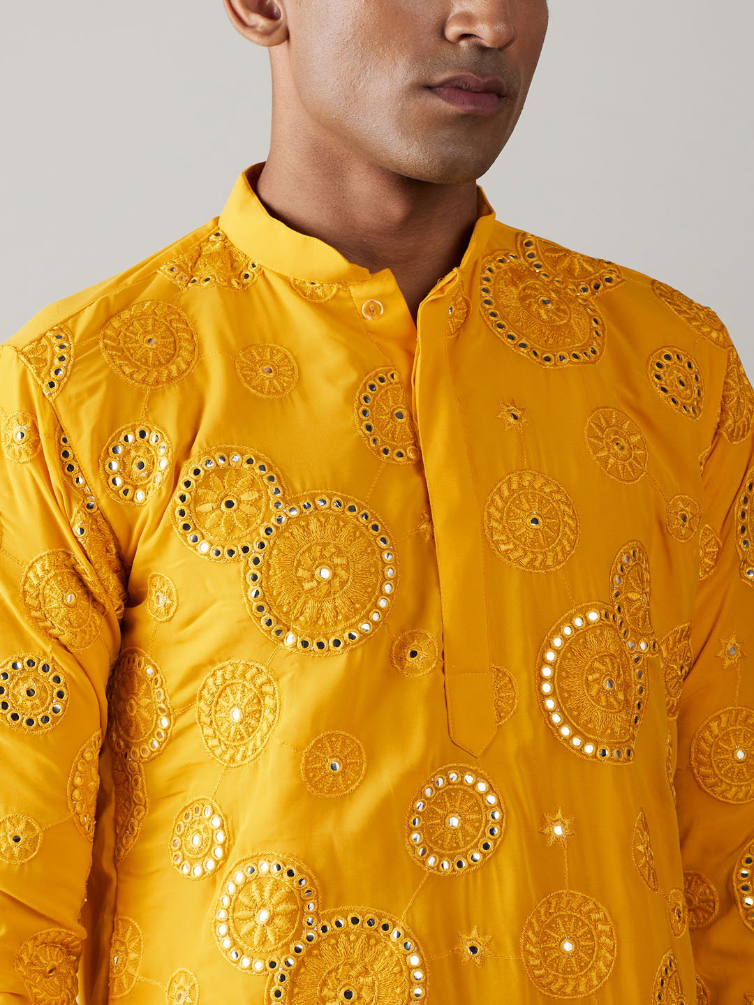 Vastramay Men's Yellow Embroidered Kurta Dhoti Set