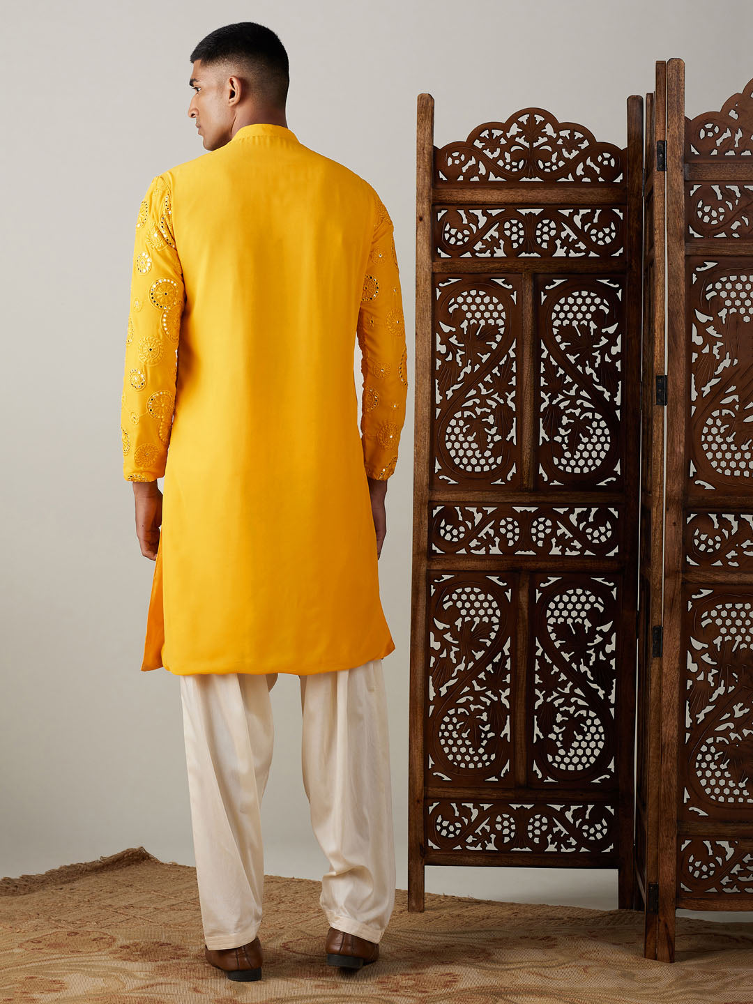 Vastramay Men's Yellow Embroidered Kurta Patiala Set