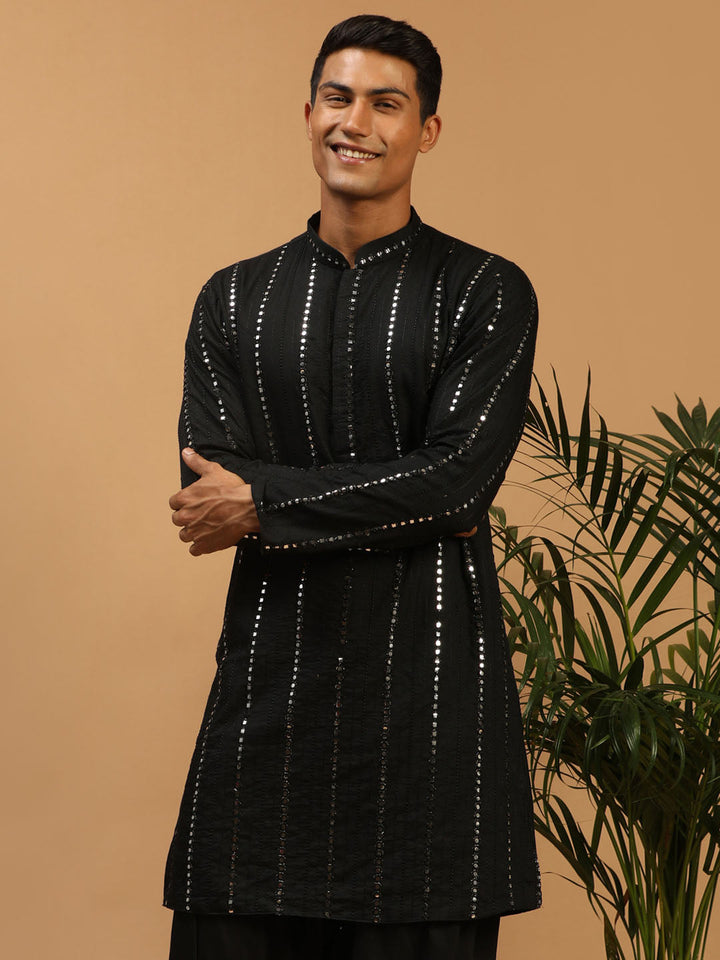 SHRESTHA By VASTRAMAY Men's Black Mirror Kurta