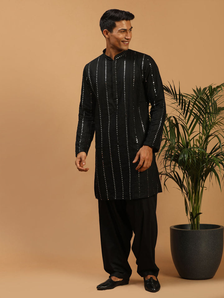 SHRESTHA By VASTRAMAY Men's Black Mirror Kurta