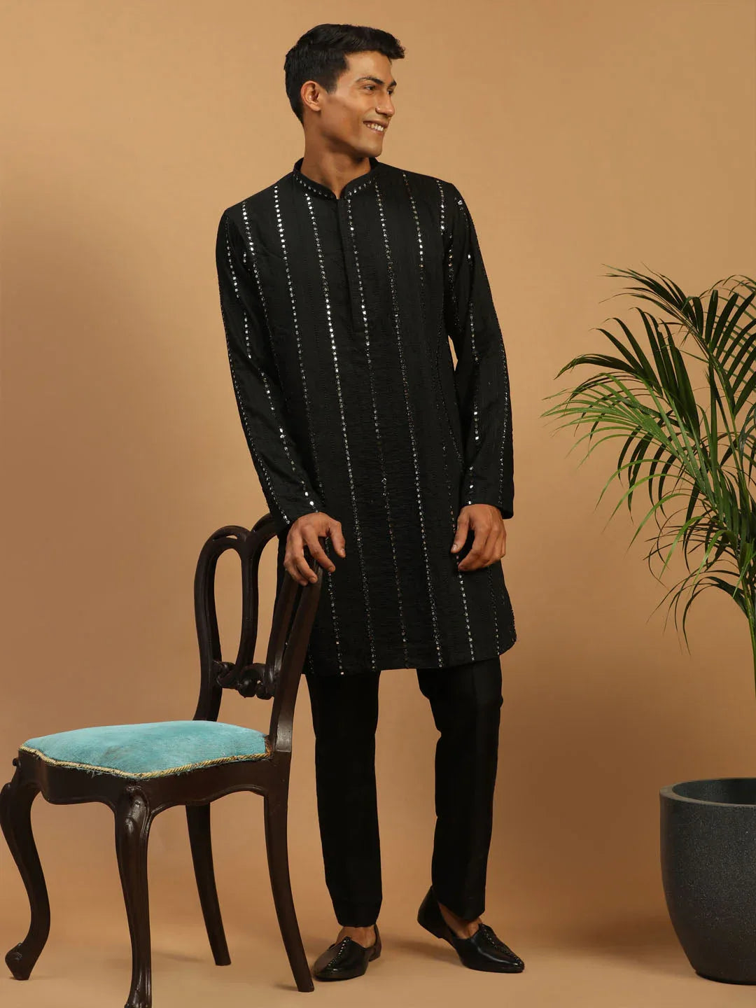 Men's Black Mirror Kurta Pant Set