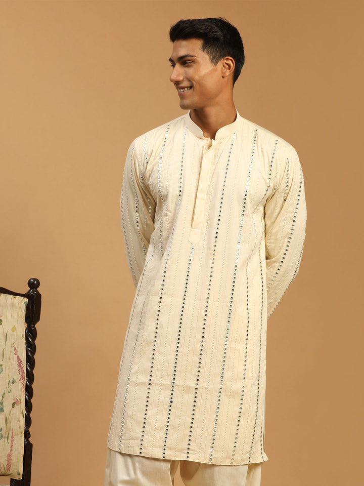 SHRESTHA By VASTRAMAY Men's Cream Mirror Kurta