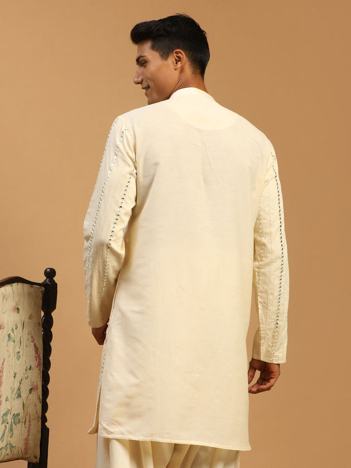 SHRESTHA By VASTRAMAY Men's Cream Mirror Kurta