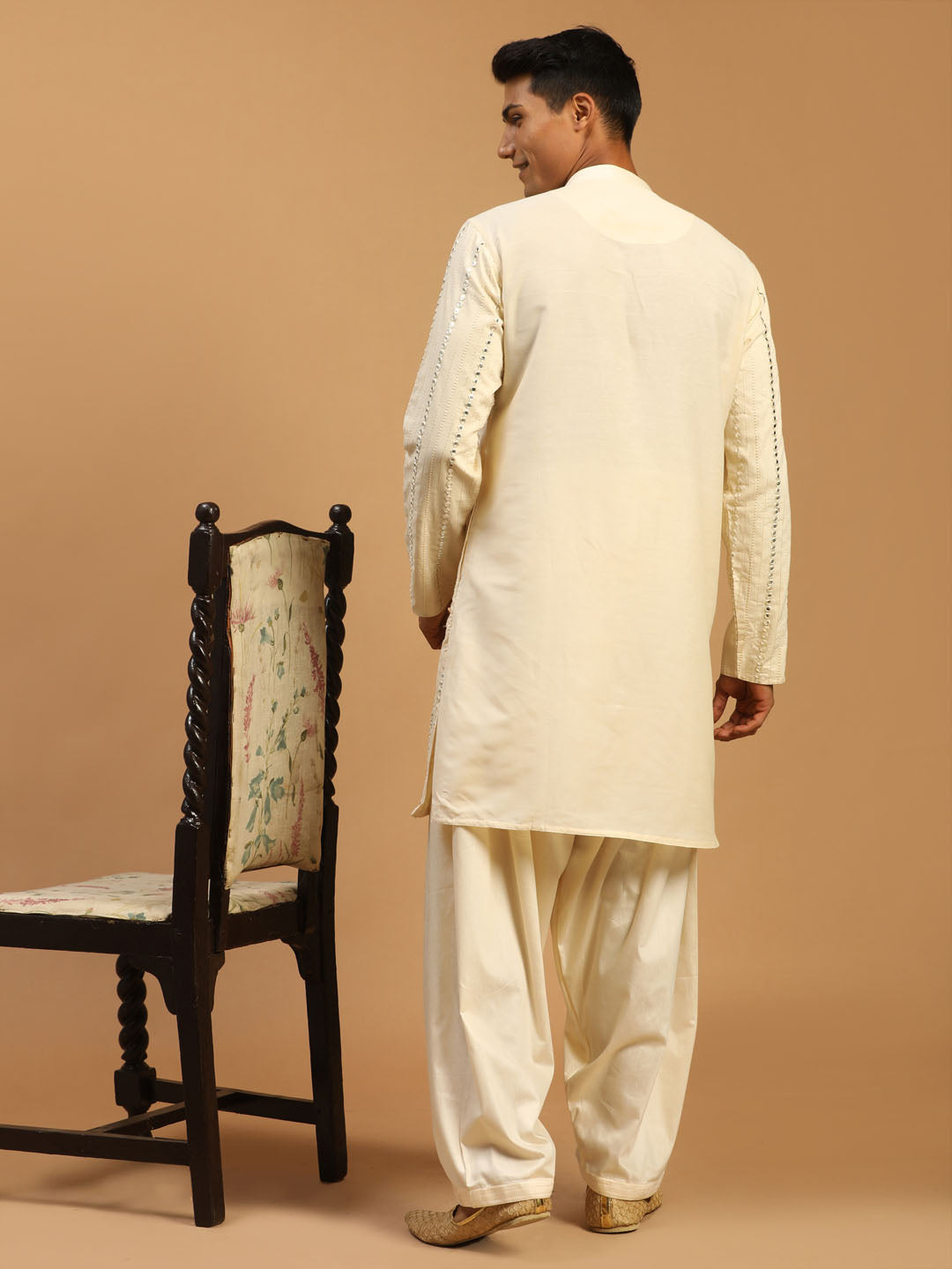 Men's Cream Mirror Kurta With Patiala Set