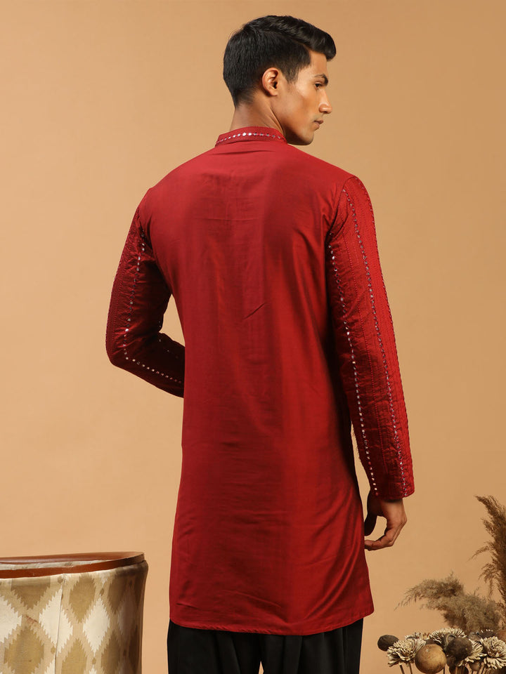 SHRESTHA By VASTRAMAY Men's Maroon Mirror Kurta