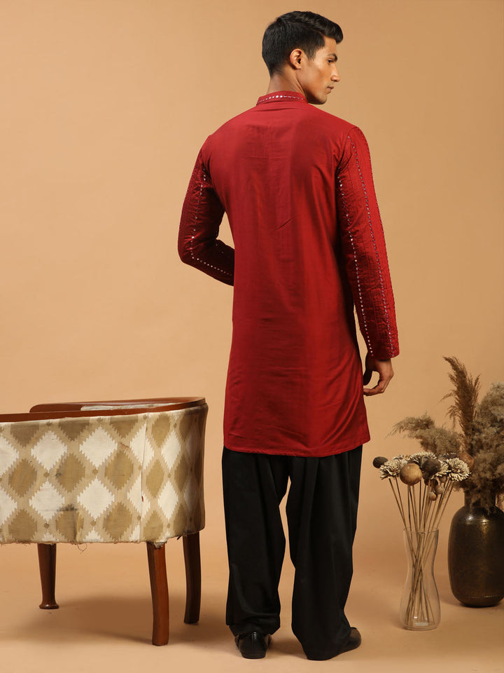 Vastramay Men's Maroon Mirror Kurta With Patiala Set