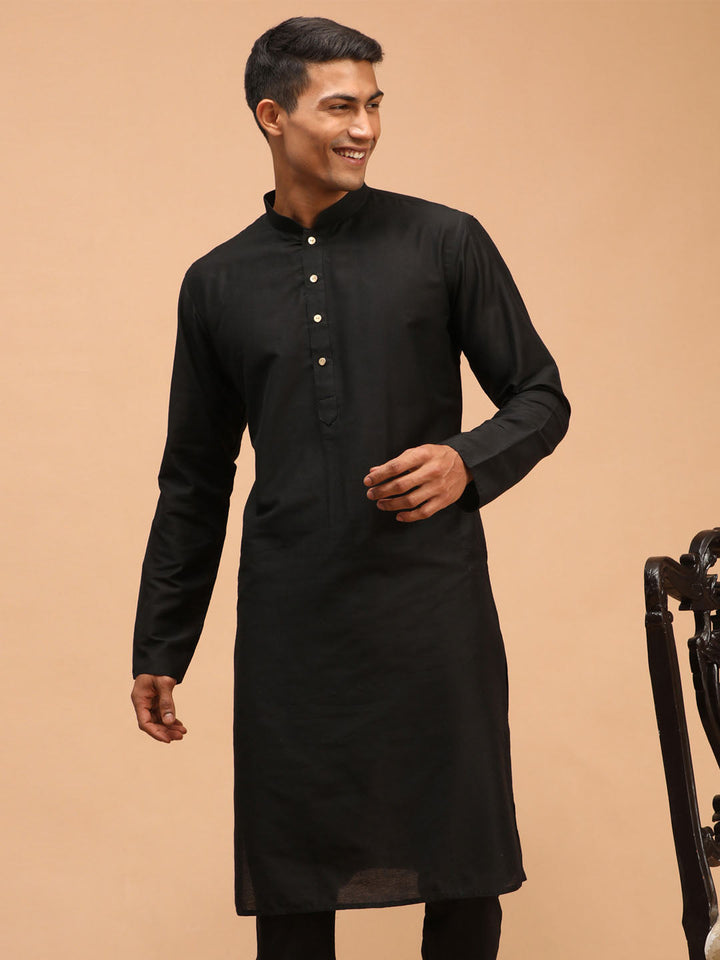 SHRESTHA By VASTRAMAY Men's Black Viscose Kurta