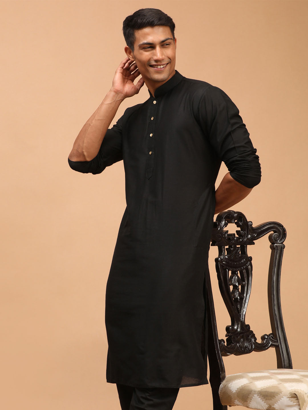 SHRESTHA By VASTRAMAY Men's Black Viscose Kurta