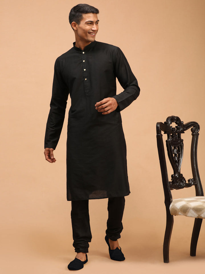 SHRESTHA By VASTRAMAY Men's Black Viscose Kurta