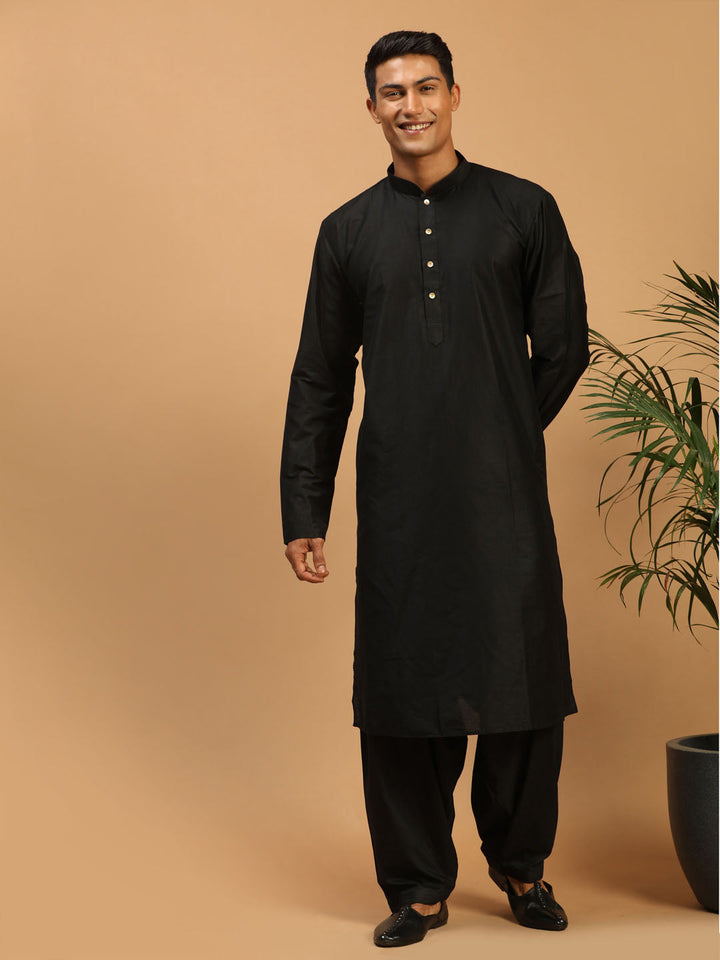 Vastramay Men's Black Viscose Kurta With Patiala Set