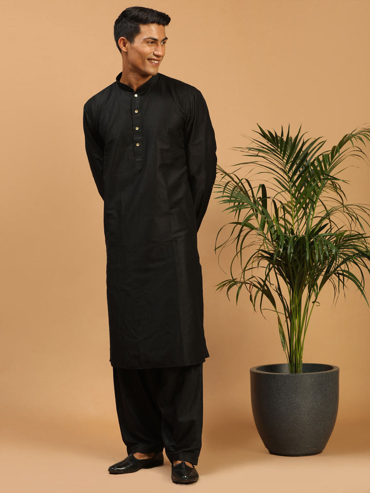 Vastramay Men's Black Viscose Kurta With Patiala Set