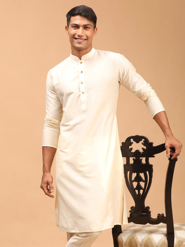 SHRESTHA By VASTRAMAY Men's Cream Viscose Kurta