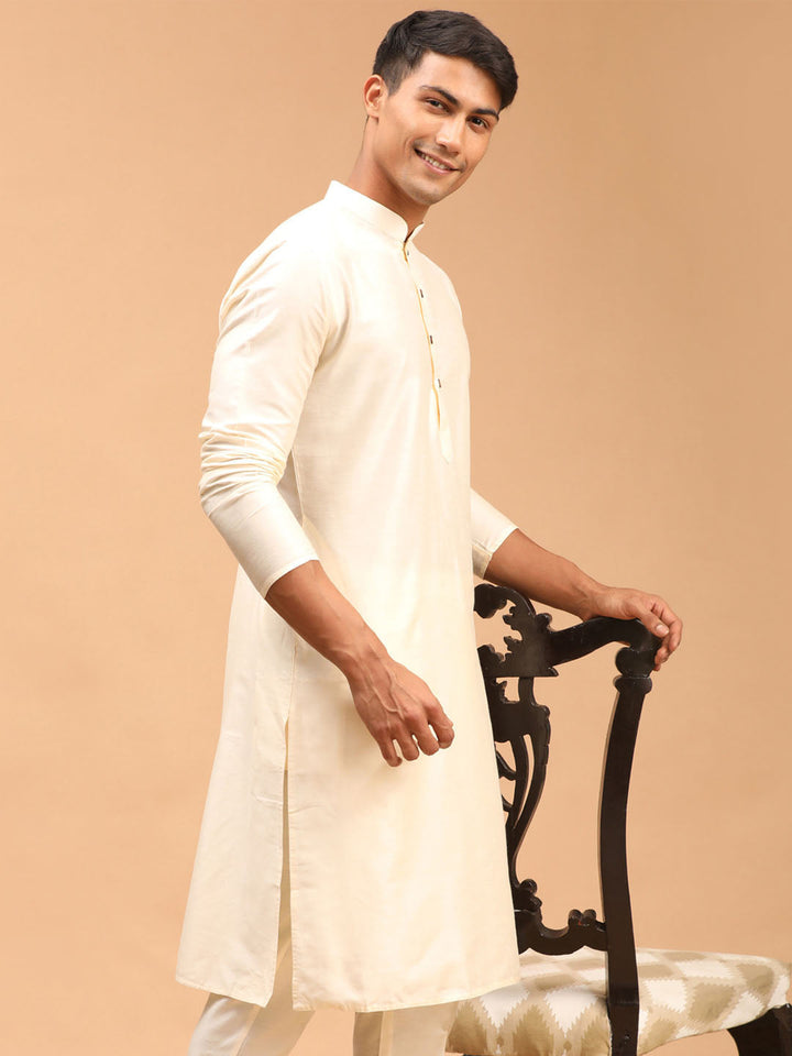 SHRESTHA By VASTRAMAY Men's Cream Viscose Kurta