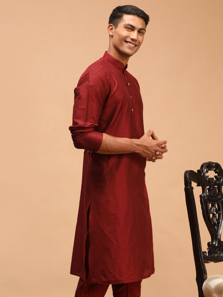 SHRESTHA By VASTRAMAY Men's Maroon Viscose Kurta