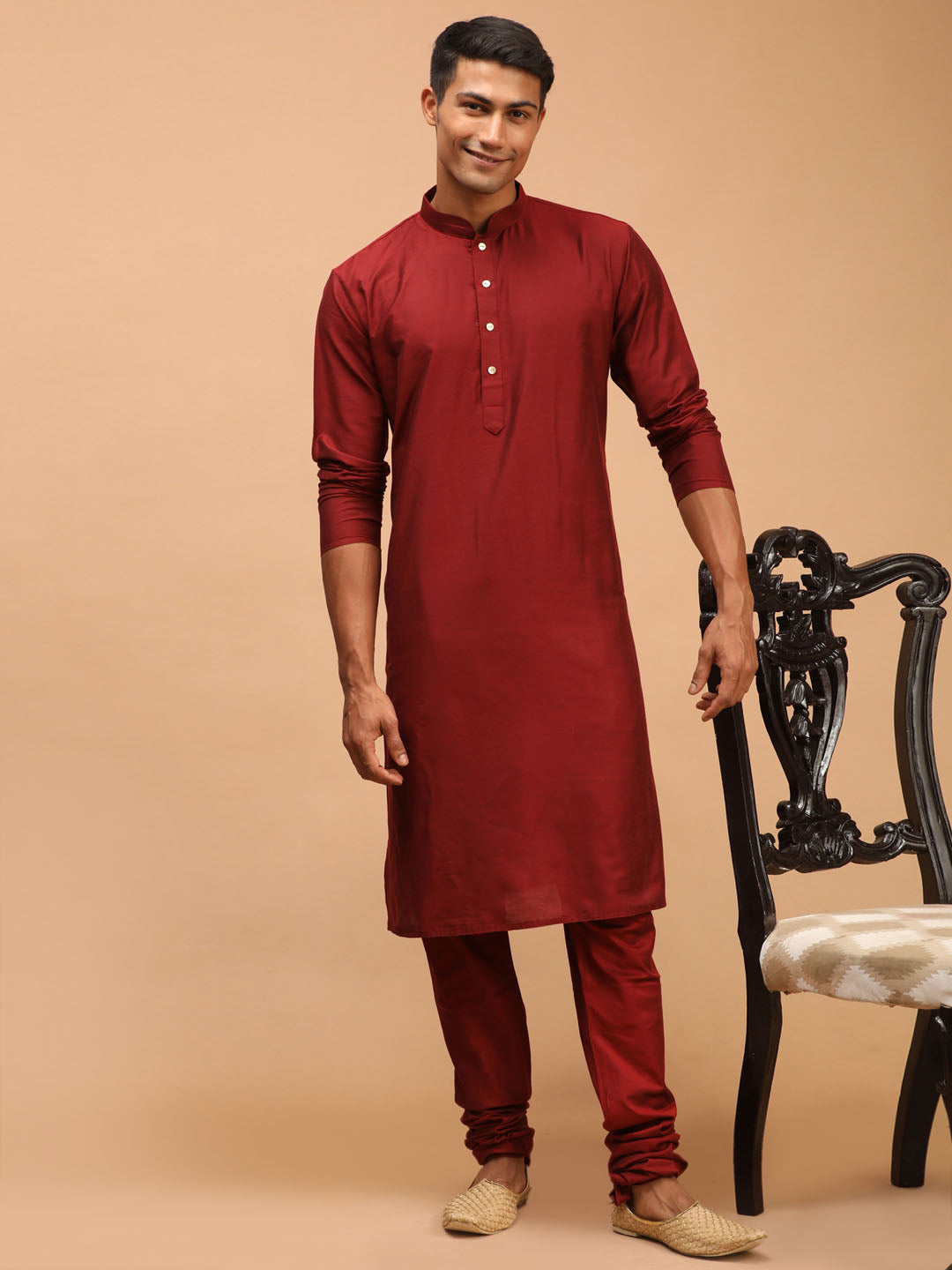 SHRESTHA By VASTRAMAY Men's Maroon Viscose Kurta