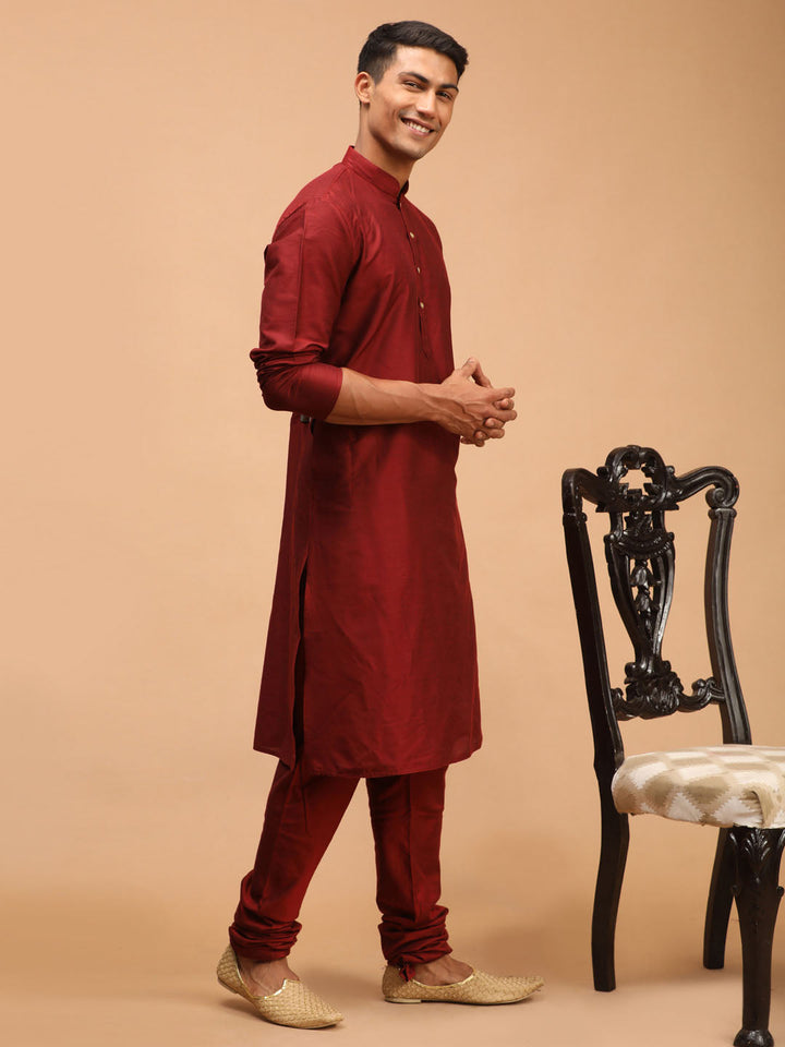 Vastramay Men's Maroon Viscose Kurta Pyjama Set