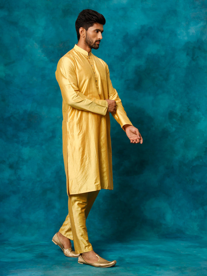 Vastramay Men's Mustard Viscose Kurta Pant Set