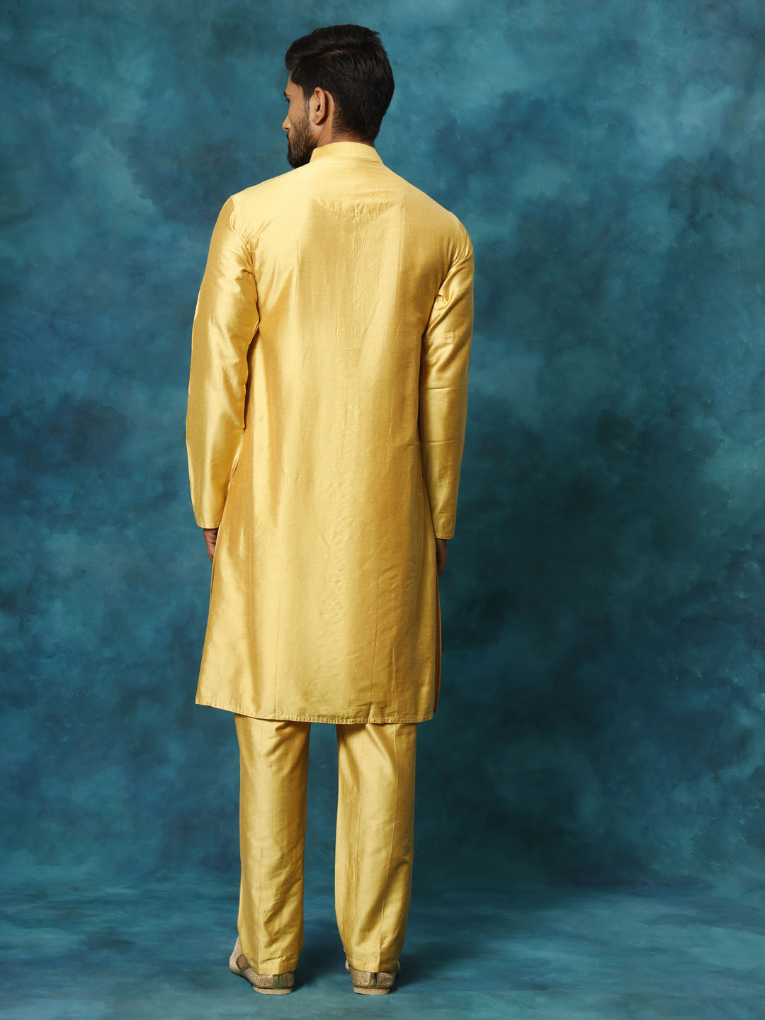 Vastramay Men's Mustard Viscose Kurta Pant Set