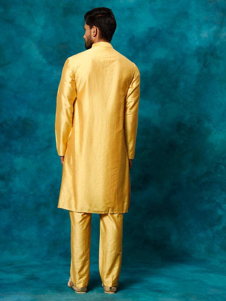 Vastramay Men's Mustard Viscose Kurta Pant Set