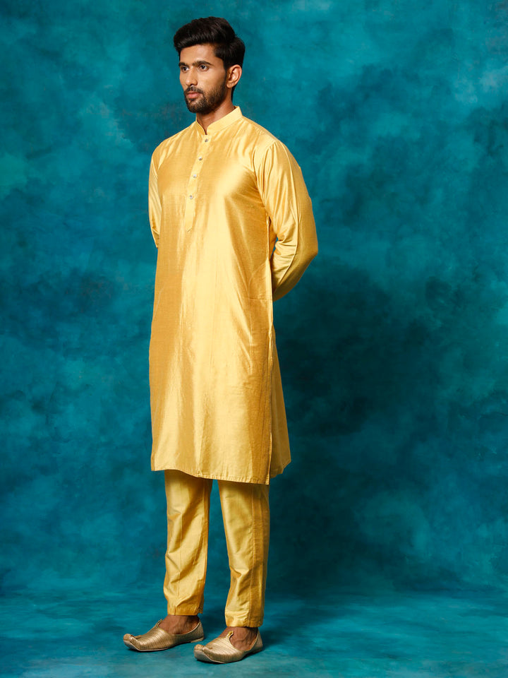 Vastramay Men's Mustard Viscose Kurta Pant Set