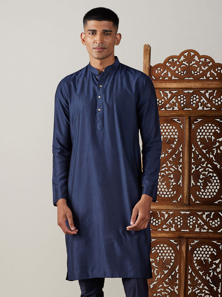 SHRESTHA By VASTRAMAY Men's Navy Blue Viscose Kurta