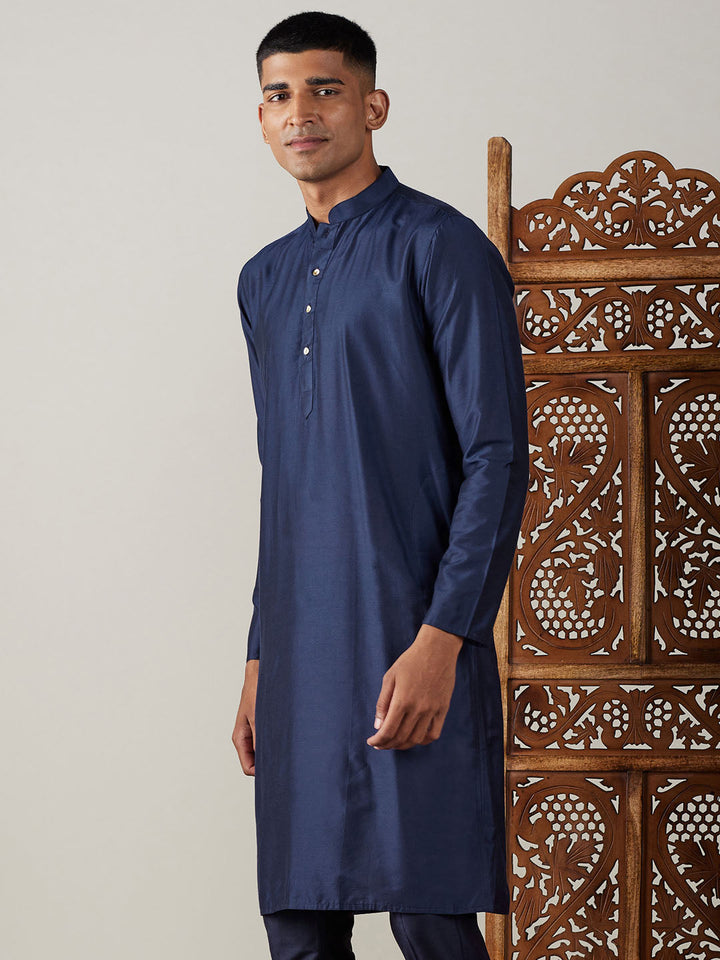 SHRESTHA By VASTRAMAY Men's Navy Blue Viscose Kurta