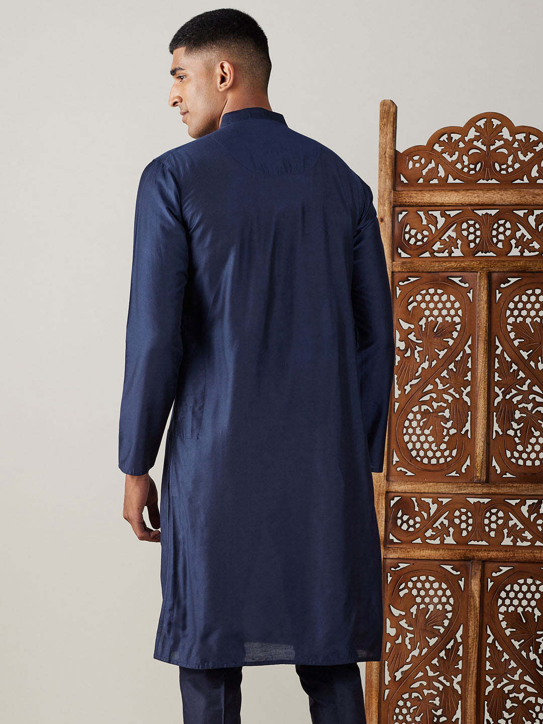 SHRESTHA By VASTRAMAY Men's Navy Blue Viscose Kurta