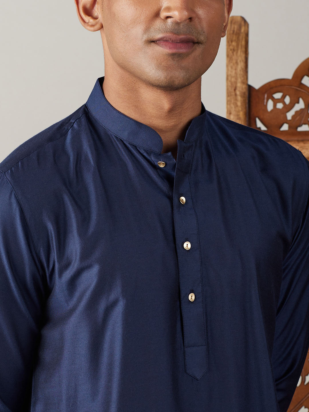 SHRESTHA By VASTRAMAY Men's Navy Blue Viscose Kurta