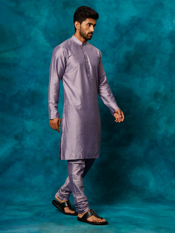 Vastramay Men's Purple Viscose Kurta Pyjama Set