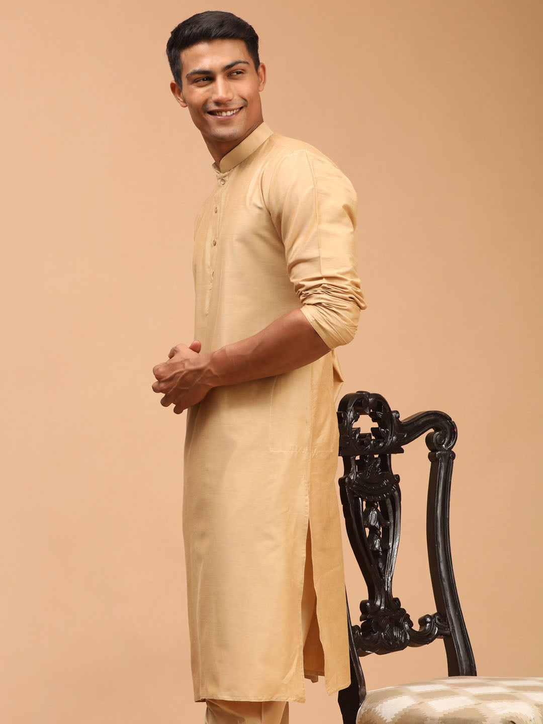 SHRESTHA By VASTRAMAY Men's Rose Gold Viscose Kurta