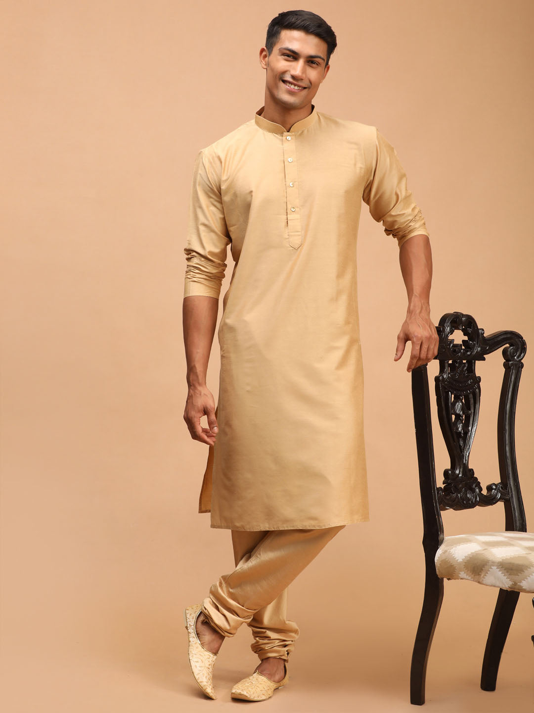 SHRESTHA By VASTRAMAY Men's Rose Gold Viscose Kurta