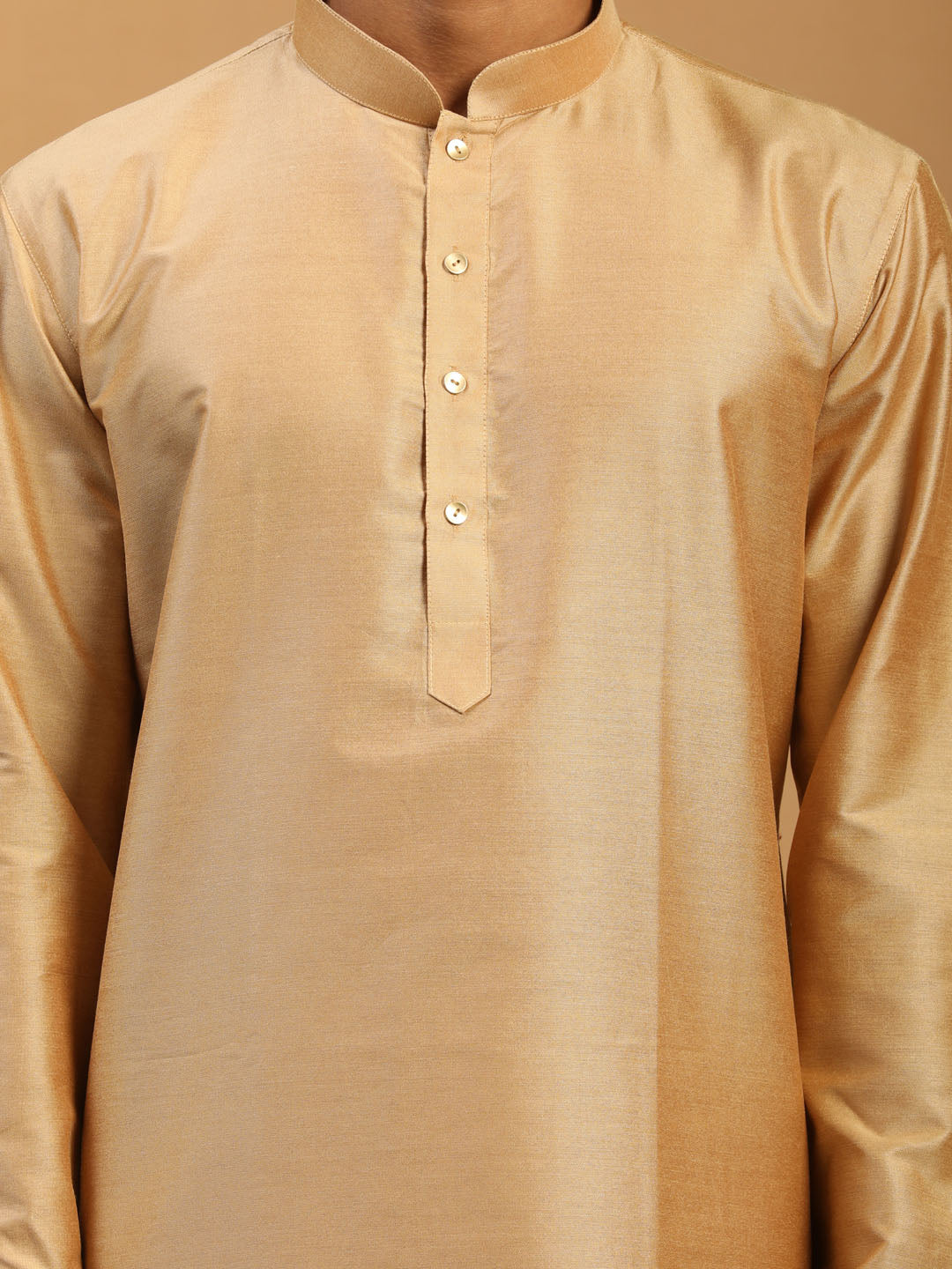 Vastramay Men's Rose Gold Viscose Kurta With Pant set