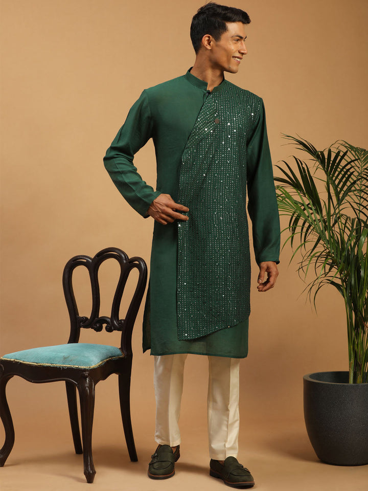 Green Kurta with Layered Design and Intricate Sequin Detailing