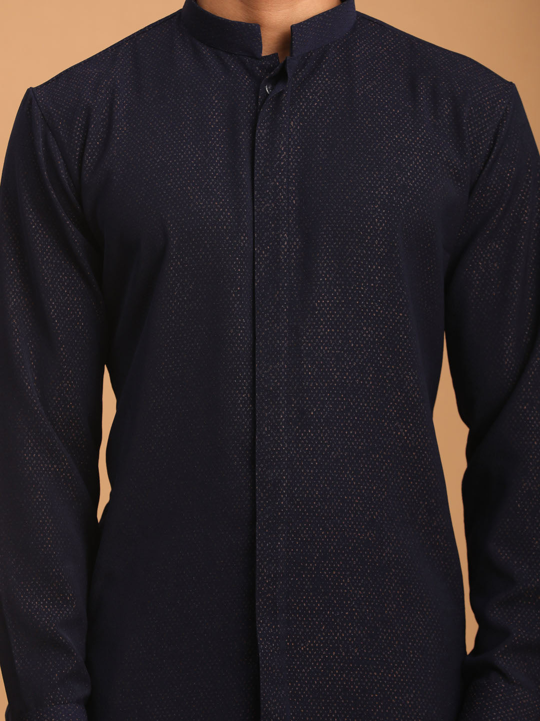 Vastramay Men's Navy Blue Printed Kurta With pant Set