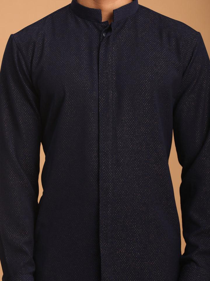 Vastramay Men's Navy Blue Printed Kurta With pant Set