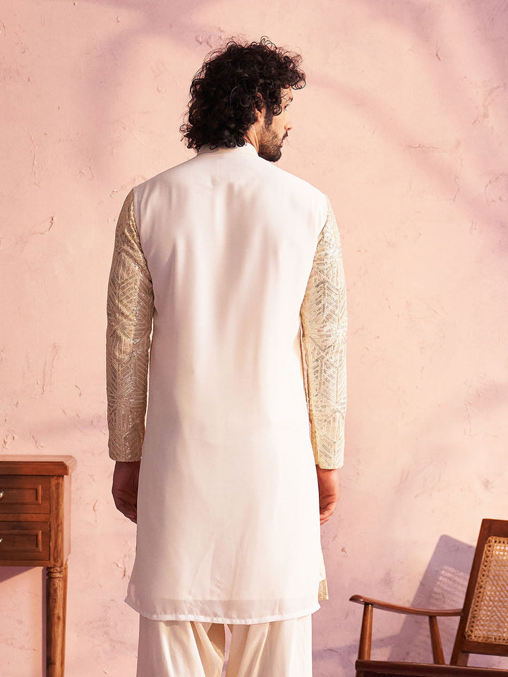 SHRESTHA BY VASTRAMAY Men's Cream Georgette Embellished Kurta