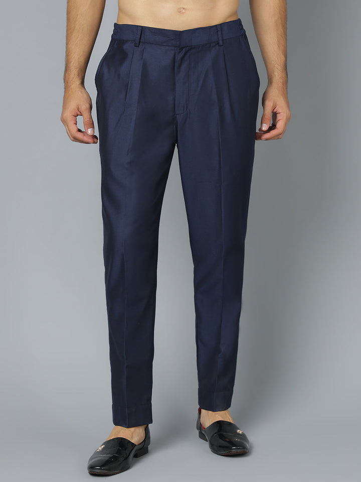 Vastramay Men's Navy Blue Viscose Pant Style Pyjama Set