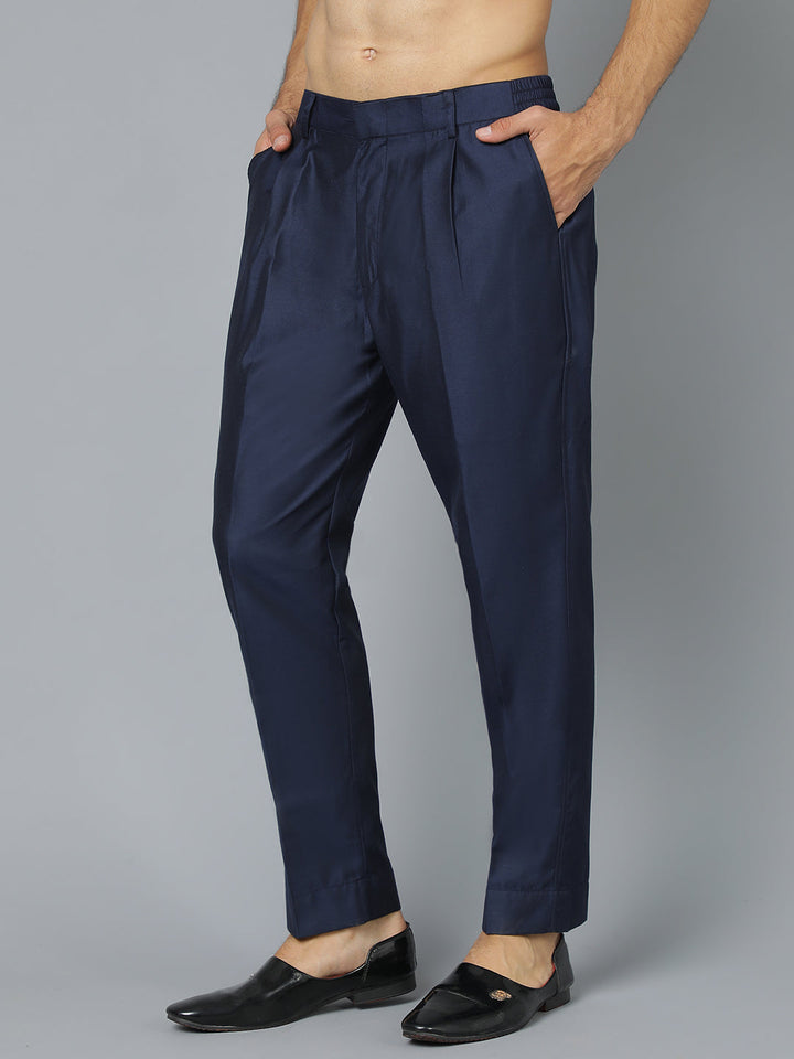 Vastramay Men's Navy Blue Viscose Pant Style Pyjama Set