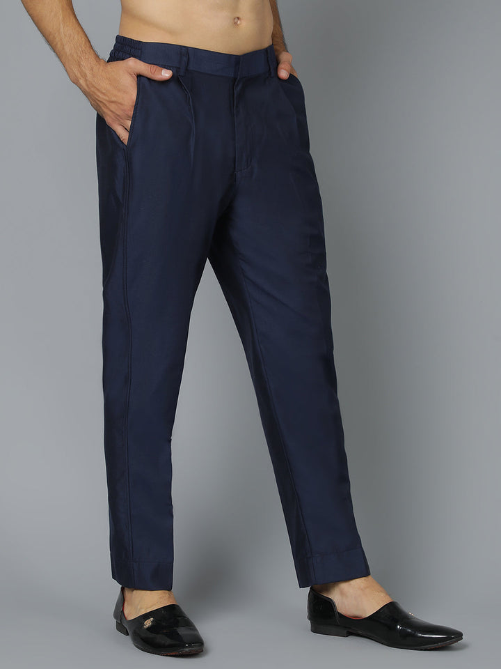 Vastramay Men's Navy Blue Viscose Pant Style Pyjama Set