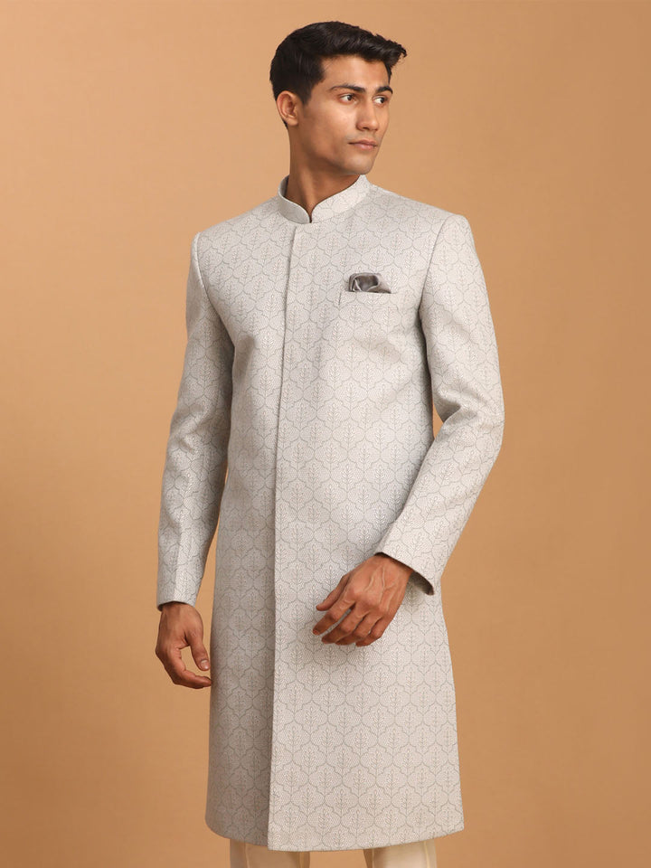 SHRESTHA By VASTRAMAY Men's Grey Jaccard Sherwani Only Top