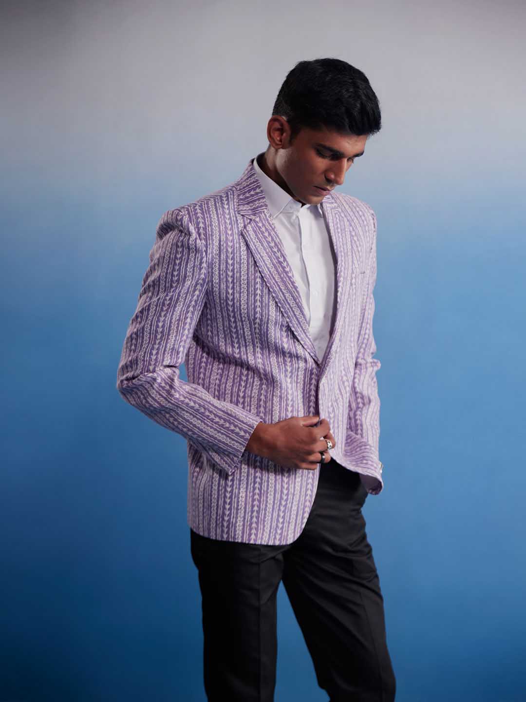 Vastramay Men's Purple Aztec Printed Blazer