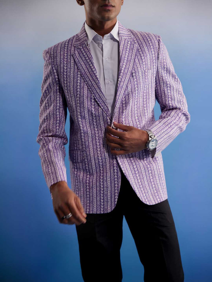 Vastramay Men's Purple Aztec Printed Blazer