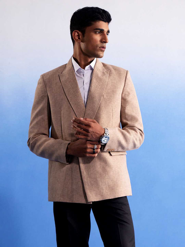 Vastramay Men's Beige Jute Cotton Blazer