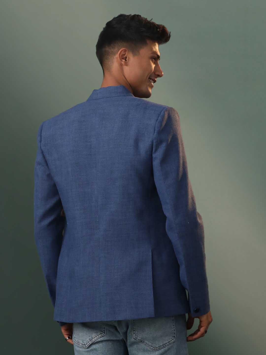 Vastramay Men's Blue Jute Cotton Blazer