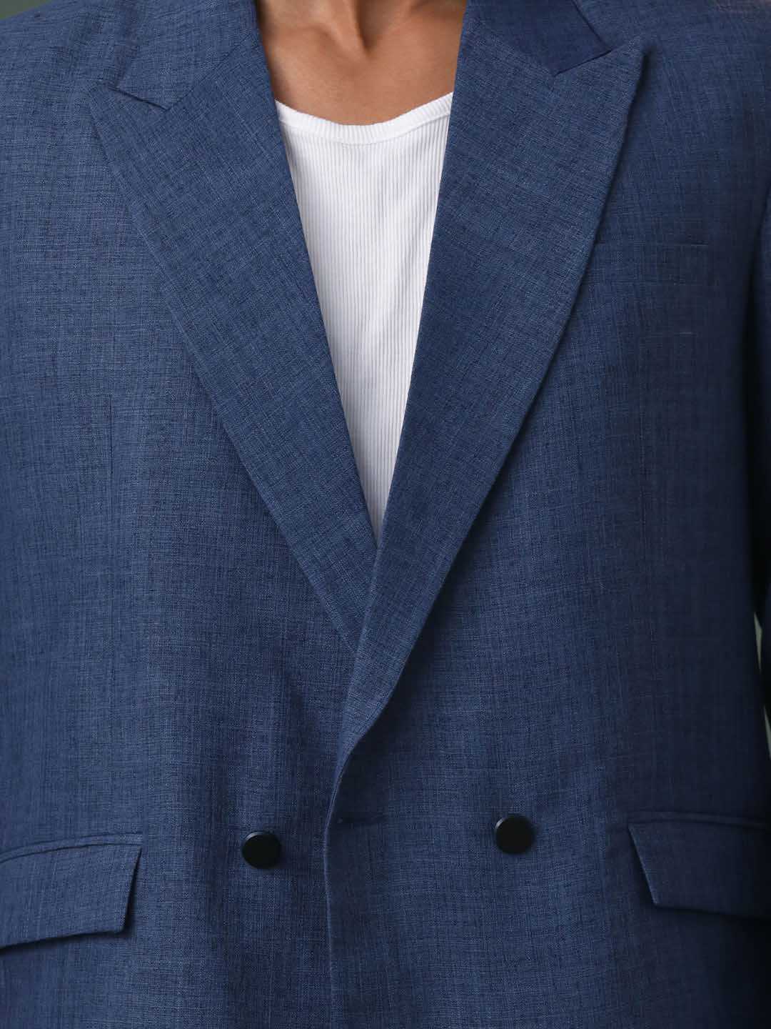 Vastramay Men's Blue Jute Cotton Blazer