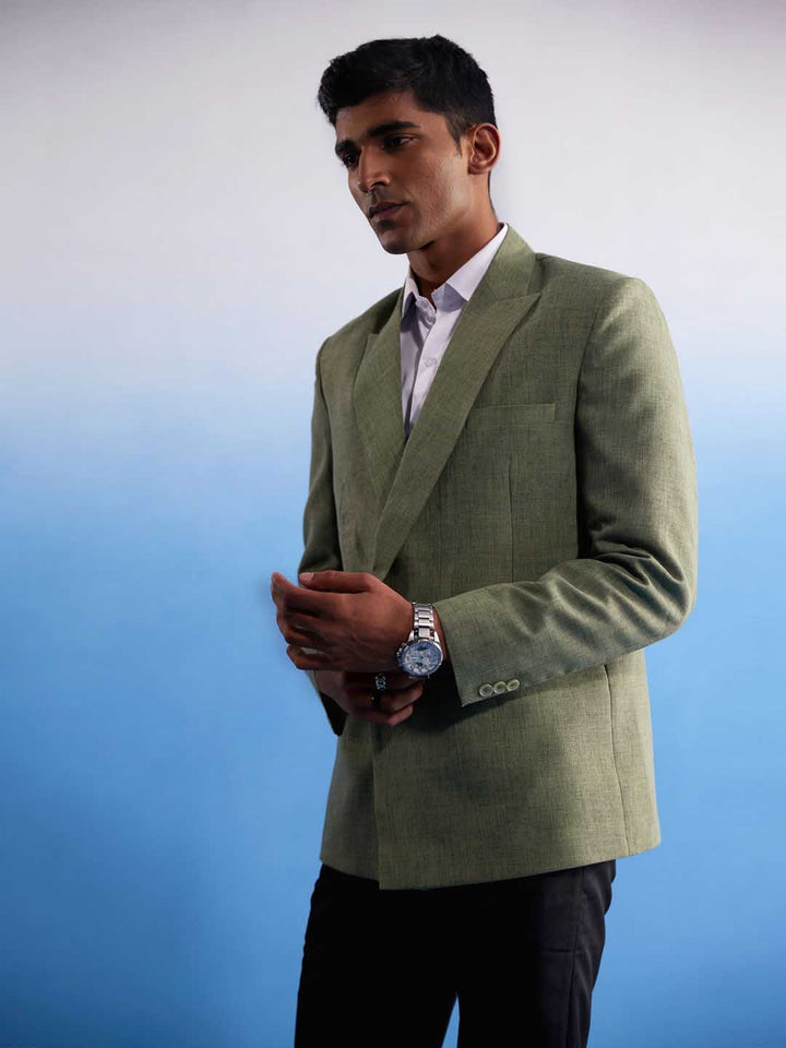 Vastramay Men's Green Jute Cotton Blazer